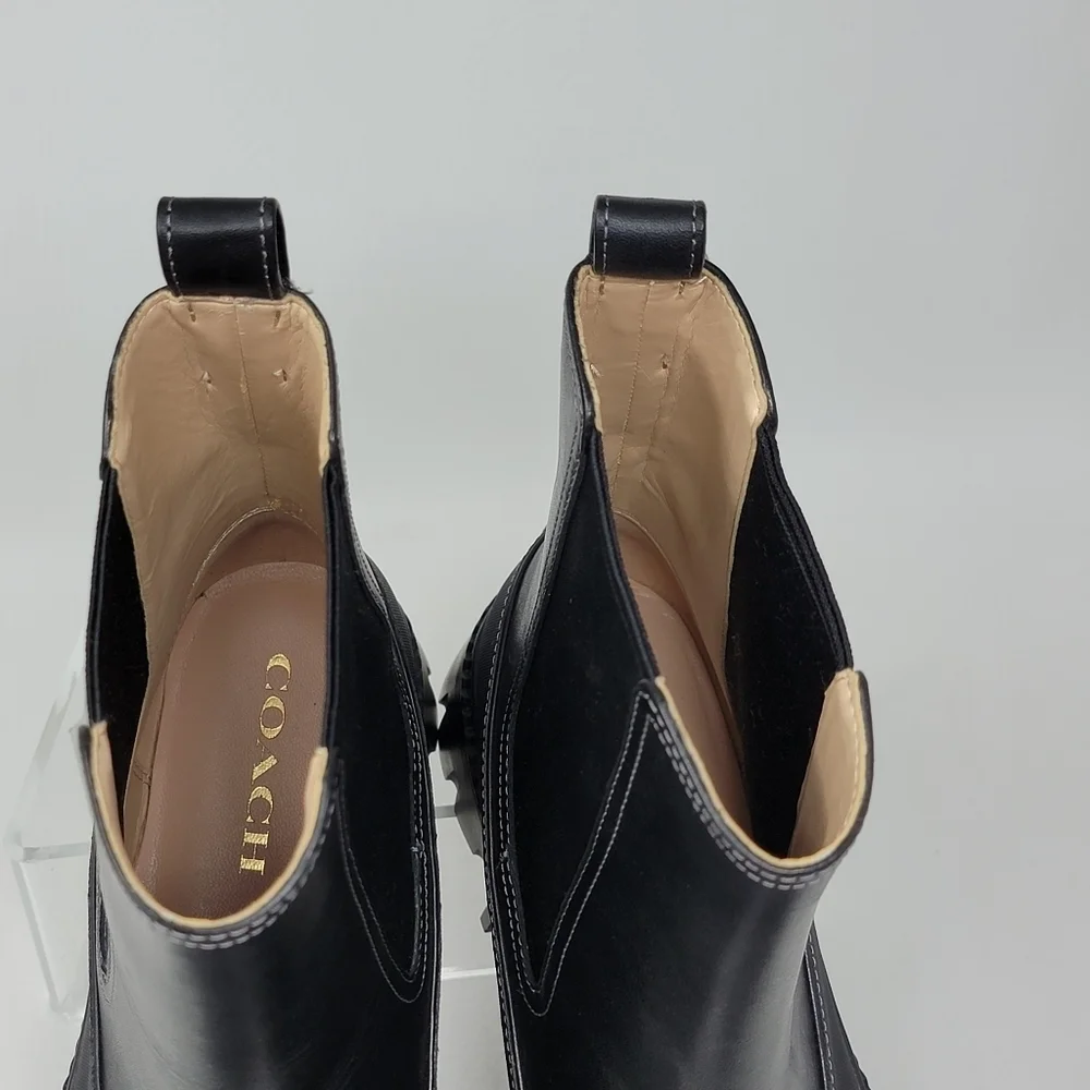 Coach Women's Pull Up Bootie Jayla Leather Bootie Size 9.5 B Black Chunky New